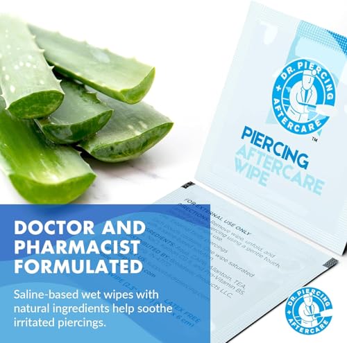 Unscented Piercing Aftercare Wipes - Saline Ear & Body Piercing Cleaner, 200 Count
