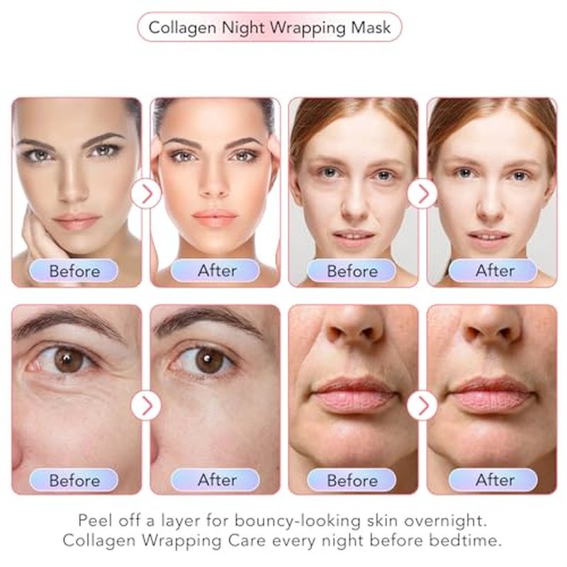 2 Pack Collagen Night Wrapping Mask with Brush 2.53 fl.oz, Collagen Overnight Peel Off Facial Mask, Hydrolyzed Collagen Face Mask, Reduces Sagging & Dullness - Hydrolyzed Face for Glowing Glass Skin