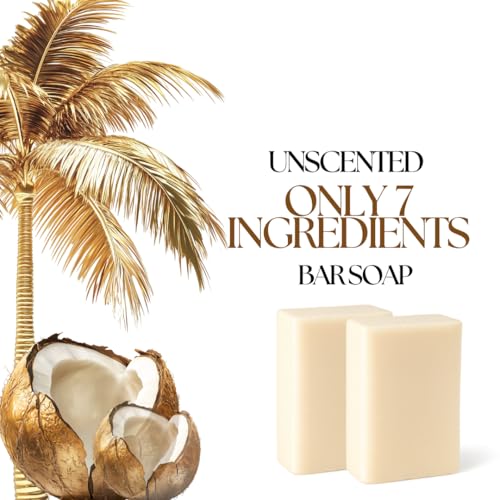 Unscented Bar Soap | Only 7 Ingredients | For Sensitive Skin, Face & Body Wash | Natural Moisturizing Formula with Organic Coconut Oil, Shea Butter & Olive Oil | 2 Pack
