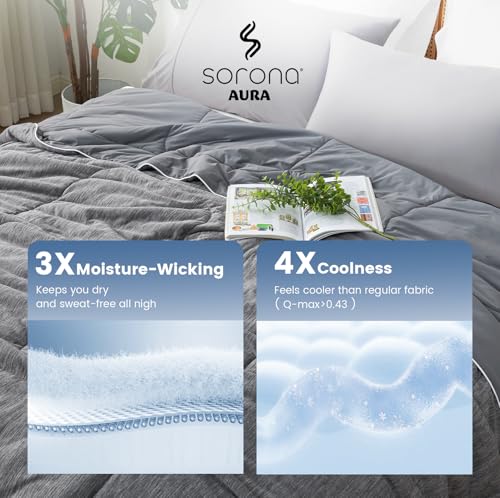 Amélie Home Queen Cooling Comforter - Heather Charcoal Grey, Instant Cooling, Reversible Bed Blanket for Hot Sleepers