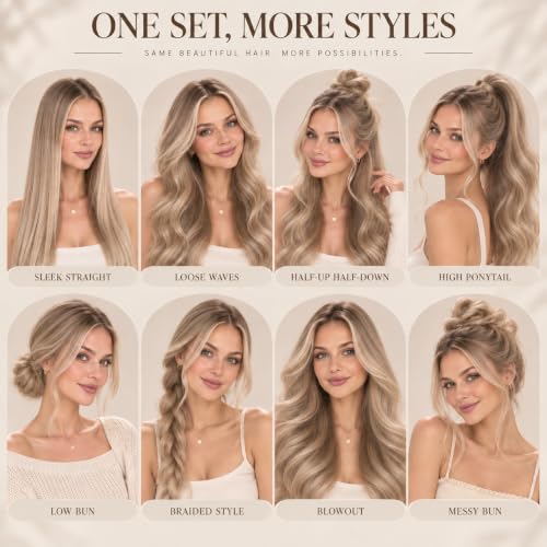 Ve Sunny Genius Clip-In Human Hair Extensions Golden Blonde Highlights 14 Inch
