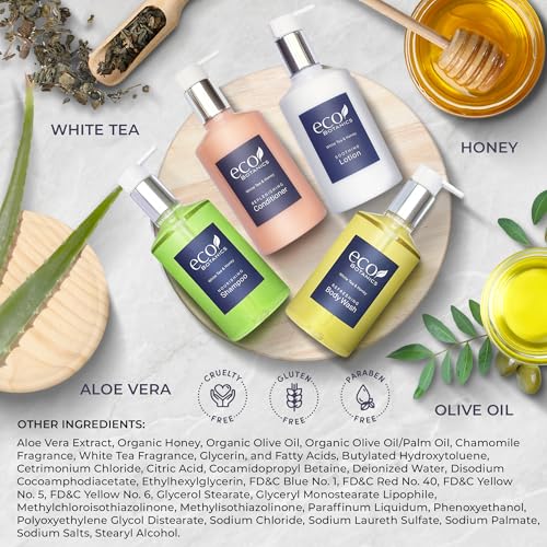 Terra Pure Eco Botanics 4-Bottle Hotel Toiletries Set: Shampoo, Conditioner, Body Lotion & Hand & Body Wash (10.14 fl oz each)