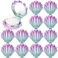12 Pcs Mermaid Shell Hair Brush with Mirror - Gradient Color, Travel Foldable