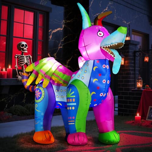 Halloween Inflatable Alebrije Dog Decoration with LEDs - Día de los Muertos Yard & Garden Decor - Variation of Alebrije Dog