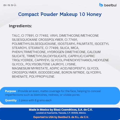 Beetbul Makeup & Exfoliation Kit - Biss? Compact Powder + 1 Medium Velvet Puff + 2 Finger Puffs + 1 Facial Exfoliating Sponge (10 Honey, One Size)