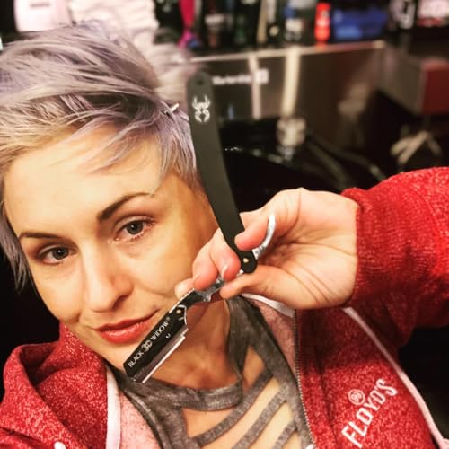 Black Widow Professional Barber Straight Edge Razor - Black, 1.5mm Blade Exposure, Stainless Steel & Chrome, 10 Double Edge Blades