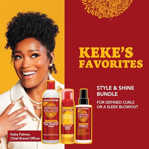 Creme of Nature Curly Hair Styling Kit with Argan Oil of Morocco, Keke Palmer's Favorites, Curl Activator, Styling Mousse, Leave-In Care Treatment (Bundle Pack of 3)
