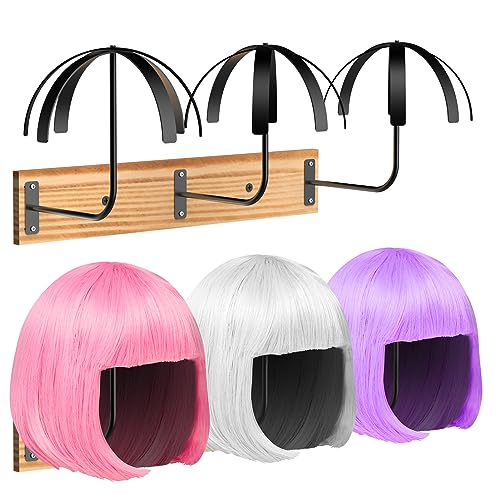 Yumkfoi Wall-Mounted Wig Stand Holder Set of 6, Black & Natural Variants