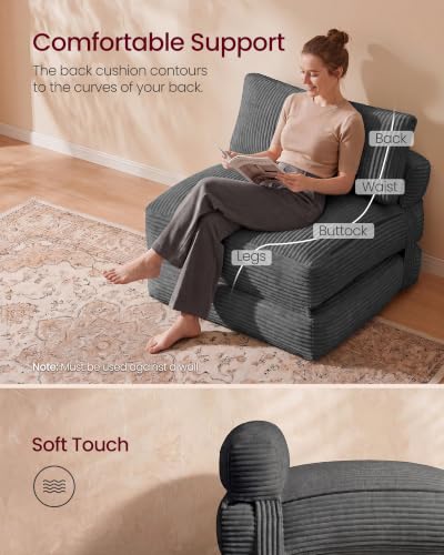 VASAGLE Lead Gray Folding Sofa Bed with Pillow - Convertible Sleeper Chair