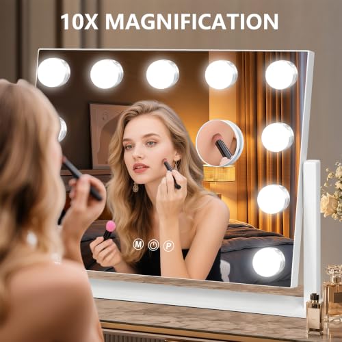 Moonee 17x13-Inch White Vanity Mirror with Lights, 360° Swivel & Dimmable LED