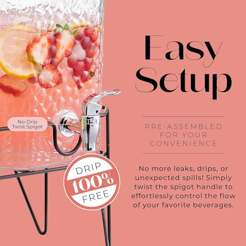 Glass Beverage Dispenser Set with Metal Stand - 1.5 Gal, Double, Accessories - Style Setter