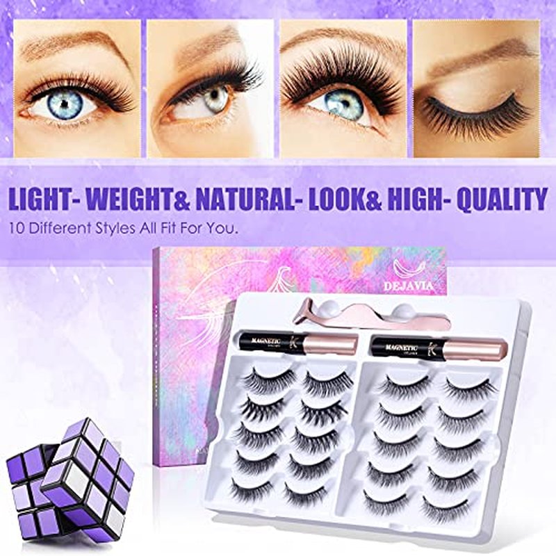 Magnetic Lashes [10 Pairs], Premium Natural Looking, Reusable Lightweight Wispy Strong Magnetic Eyelashes with Applicator and Tweezers, No Glue Needed