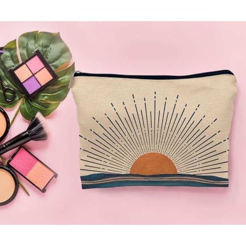 Abstract Boho Sunburst Sunrise Sunset Ocean Landscape Makeup Bag, Mid-Century Modern Art Cosmetic Bag for Women Girls, Travel Makeup Bag, Gift for Boho Lovers Teen Girls