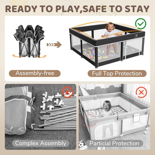 Foldable Baby Playpen with Mat - Portable Indoor & Outdoor Play Yard, Black 50x50in