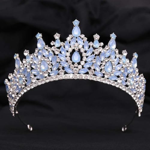 Floral Light Blue Crystal Crown Headband for Sweet 16 & Quinceanera Women