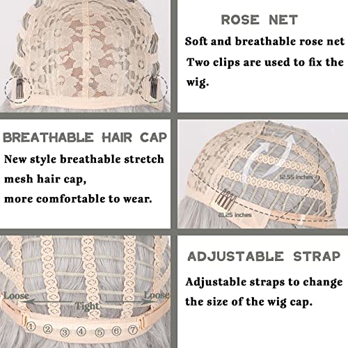 MERISIHAIR Silver Gray Short Bob Wig with Bangs for Women - Straight, Realistic Synthetic Hair, 11-inch Style