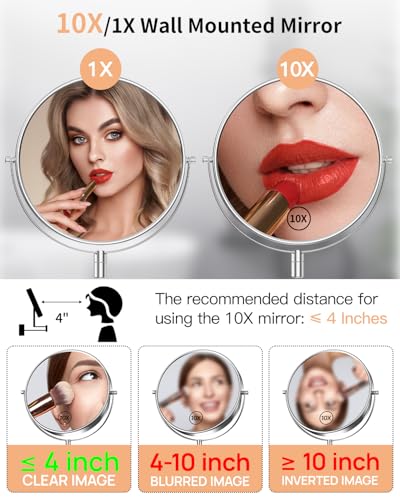 Wall-Mounted Makeup Mirror 9 Inch with 1X/10X Magnification - Silver, 13.5"L x 17.6"W