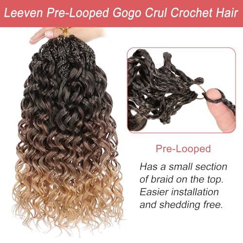 Leeven Gogo Curl Crochet Hair 18 Inch 8 Packs - Ombre Brown to Honey Blonde, Short Water Wave Synthetic Hair with Variation #1B/30/27