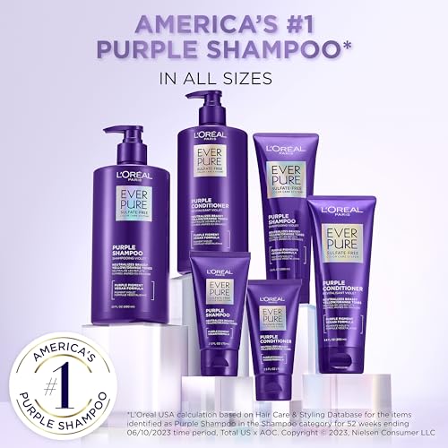 L¡¯Oreal Paris Sulfate Free Brass Toning Purple Conditioner for Blonde, Bleached, Silver, or Brown Highlighted Hair, EverPure, 6.8 Fl Oz (Packaging May Vary)
