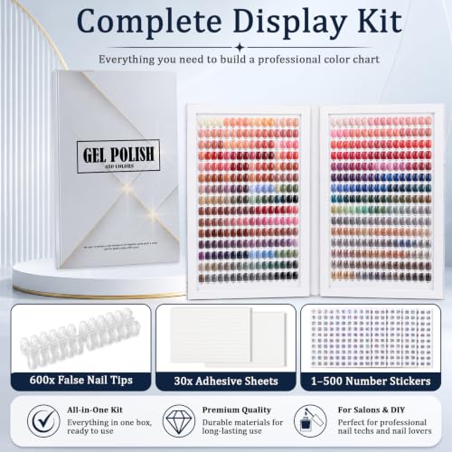 480 Nail Swatch Book with 600 Practice Tips & Number Labels for Salon & Personal Use