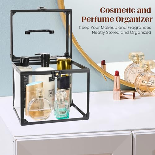 Clear Makeup Case with Black Variation, Large Acrylic Organizer for Vanity & Travel