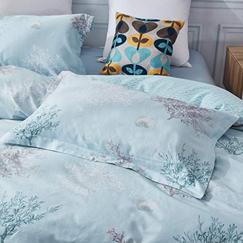 Coastal Beach Bedding Set King Coral Seashell Reversible Duvet Cover 3-Piece