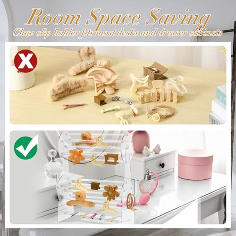 2-tier Acrylic Claw Clip Holder 360 Degree Rotating Claw Clip Organizer Hair Accessories Organizer Storage Display Clear Stand for Women Vanity Dressing Table(Round Style)