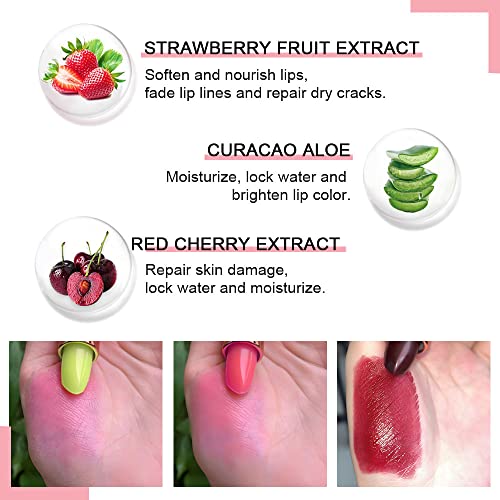 BINGBRUSH 3PCS Aloe Strawberry Cherry Color Changing Lipstick Set, Magic PH Mood Lipstick Long Lasting Moisturizing Lip Balm, Temperature Color Changing Lip Gloss,Hydrating Lip Care for Women