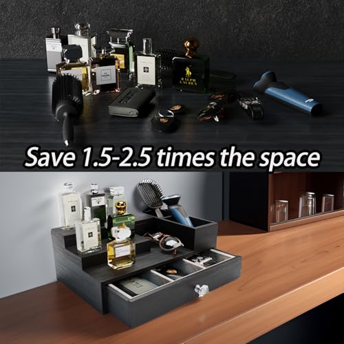 Wooden Cologne Stand Organizer with Hidden Drawer - Black, 01