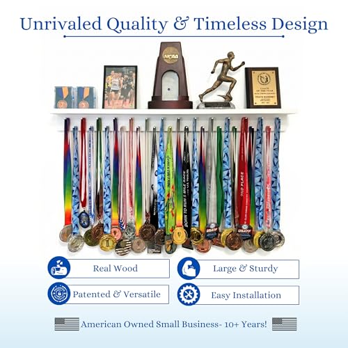 White 3ft Medal Display Rack Wall Mount for Medals & Trophies - Holds 80+ Medals