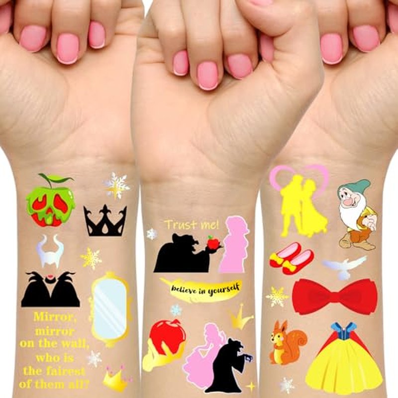 10 Sheets 60 Pcs Snow Princess Metallic Tattoos, Gold Foil Temporary Tattoos Halloween Christmas Party Favors, Holiday Gift Decorations Supplies