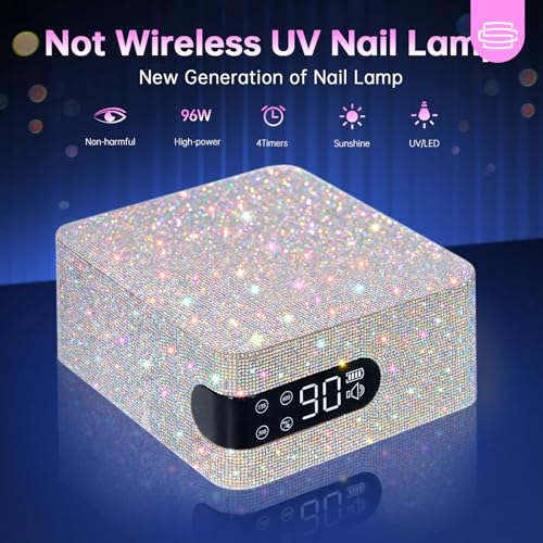 Cordless UV LED Nail Lamp - 96W Gel & Acrylic Curing with Diamond Design - Ab Diamond