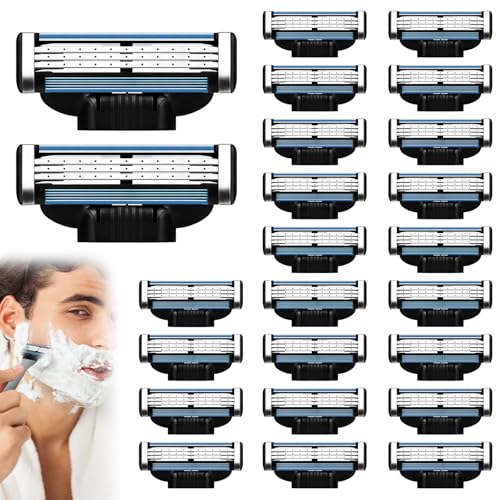 Razor Blade Refills for Men - 24PCS Compatible With Mach3 Razors, Triple-layer Manual Compatible with Mach 3 Razor Blades Refills Pack, Precision Shaving Blades With Dual Lubrication