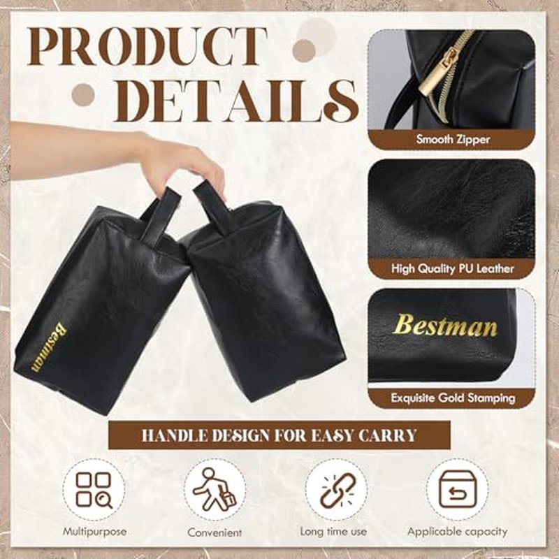 18 Pcs Groomsmen Gifts Set of 6, Groomsman Proposal Gift Includes 6 Leather Toiletry Bags 6 Sunglasses and 6 Pairs of Socks for Wedding Man Gift Bachelor Party Favors