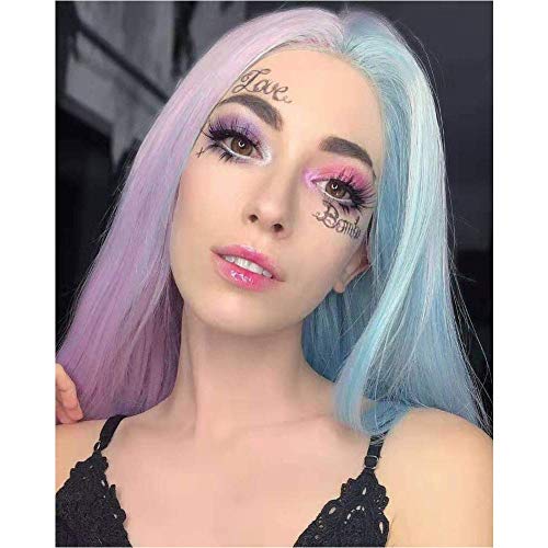 Pink and Blue 24-Inch Lace Front Wigs for Women - Long Straight Synthetic Hair, Pre-Plucked Natural Hairline, Festival & Holiday Style