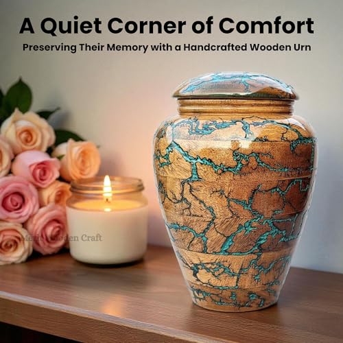 Large Wooden Resin Cremation Urn for Human Ashes - Merit Wooden Craft, Male/Female, Custom Funeral Box
