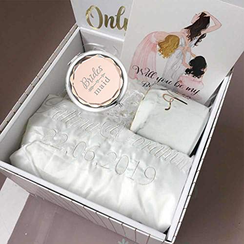 Pack of 7 Compact Pocket Makeup Mirrors Set Include 1 Bride Mirror 1 Maid of Honor Mirror 1 Matron of Honor Mirror and 4 Bridesmaid Mirrors Wedding Bridesmaid Proposal Gifts (Champagne)