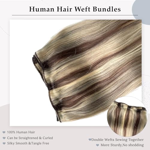 Balayage Ash Blonde Hair Extensions 14 Inch Real Human Wefts for Sew-In & More