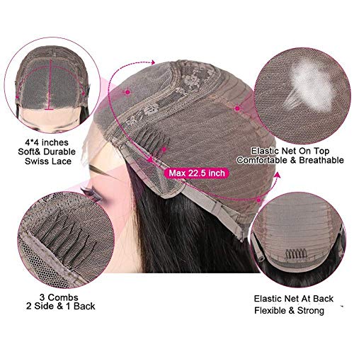 IUPin Natural Black 18 Inch 4x4 Lace Front Human Hair Wig with Baby Hairs, Pre Plucked & Bleached Knots, Glueless Brazilian Body Wave for Black Women