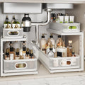 Corbyles 2-Pack White 18.5" Under Sink Organizer with Adjustable Height, Mesh Drawers, Ball-Bearing Slides