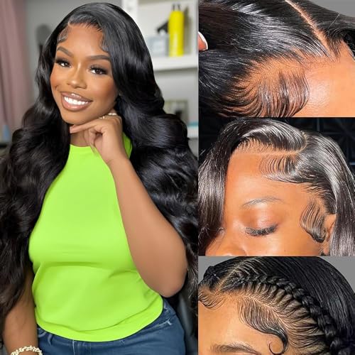 14 Inch YOMIO 13x4 Body Wave Lace Frontal Human Hair - Virgin Brazilian, Pre Plucked, Natural Black
