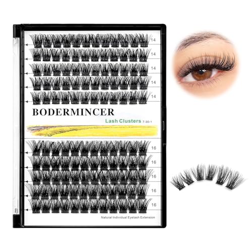 Bodermincer 120 Clusters 10mm+12mm/12mm+14mm Mixed Lash Cluster False Eyelash Individual Cluster EyeLashes Grafting Fake False Eyelashes Eyelash Extension (M01-Black-16mm)