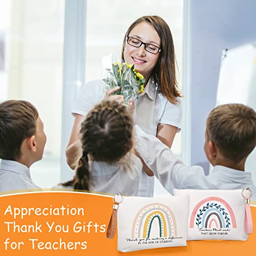 Fumete 40 Pcs Teacher Gift Inspirational Rainbow Makeup Bag Rainbow Silicone Keychains Bulk Zipper Canvas Teacher Pencil Pouch for Employee Appreciation Thank You Gifts Thanksgiving Christmas