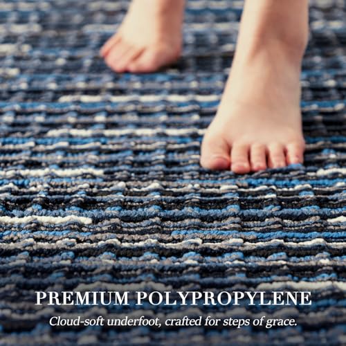 BSICPRO Large Navy Blue Kitchen Rug Set of 3, Farmhouse Style - 24x70, 20x47, 24x35