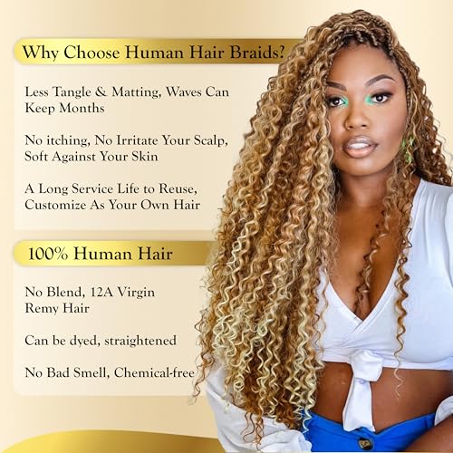 Syrenlore 14 Inch Deep Wave Bulk Human Hair for Boho Braids - Multi Blonde Highlights, 50g