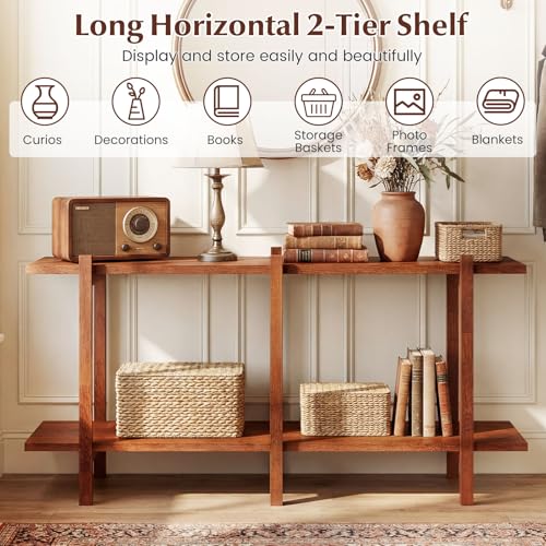 Giantex 2-Tier Wooden Bookshelf - 48 Inch Modern Console with Wide Storage Shelf