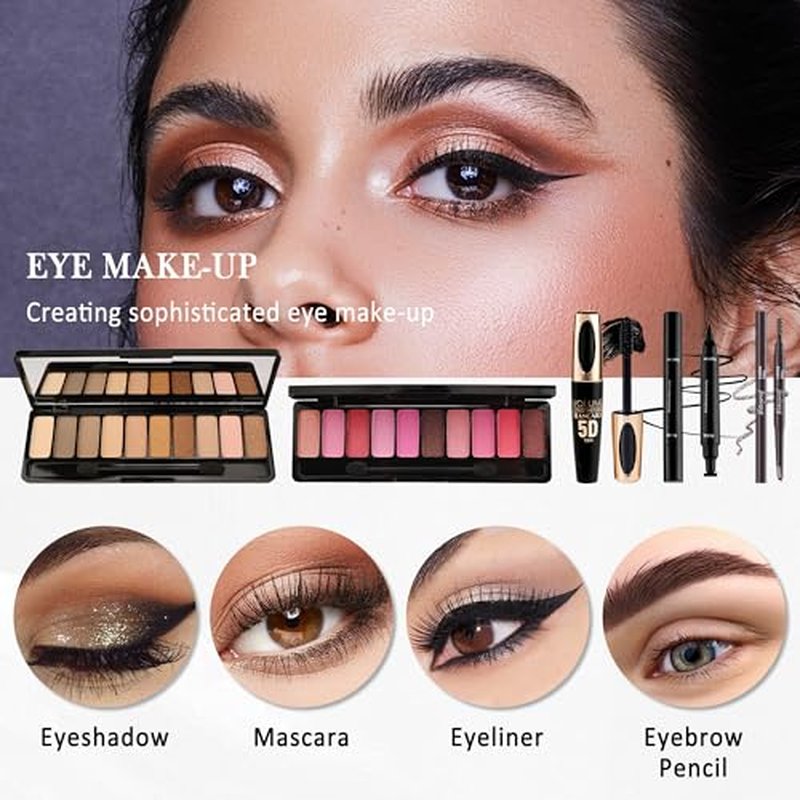 All in One Makeup Kit for Women Full Kit,Travel Makeup Kit for Teens,Make Up Gift Set with Everything,Foundation Eyeshadow Lipstick Eyebrow Blush Powder, Christmas Make Up Gift Set for Women-E