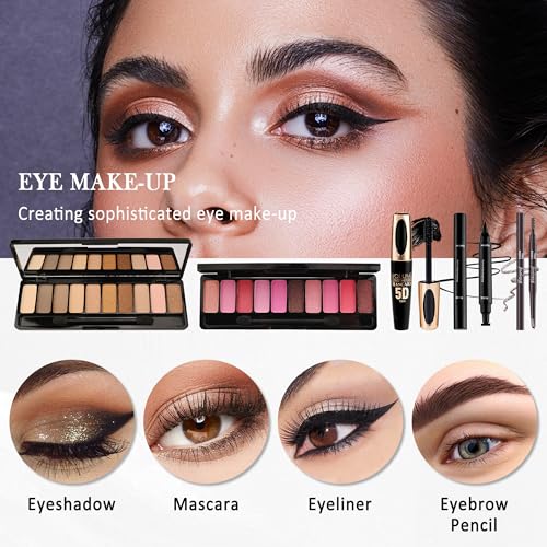 All in One Makeup Kit for Women Full Kit,Travel Makeup Kit for Teens,Make Up Gift Set with Everything,Foundation Eyeshadow Lipstick Eyebrow Blush Powder,Thanksgiving Make Up Gift Set for Women-E