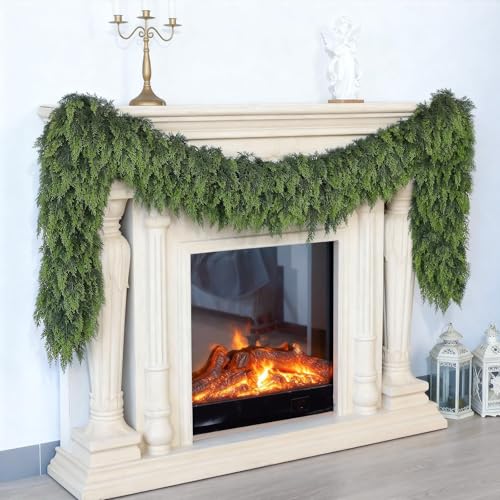 2 Pack 9FT Artificial Christmas Cedar Garlands for Fireplace Decoration - Lifelike Faux Greenery