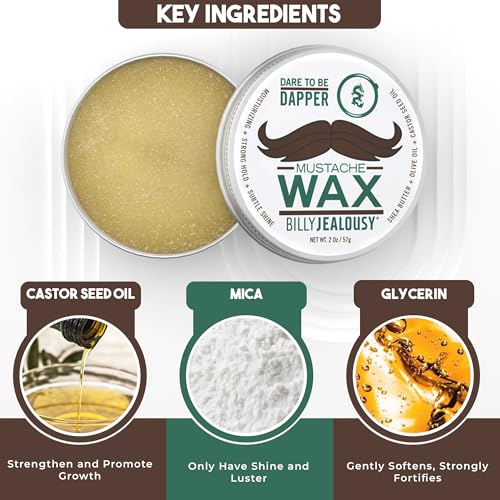 Billy Jealousy Bulletproof Strong Hold Mustache Wax, Conditioning Travel-Friendly Styling Product with Woodsy Lavender, Tropical Fruit, and Oak Moss Scent, 2 Oz